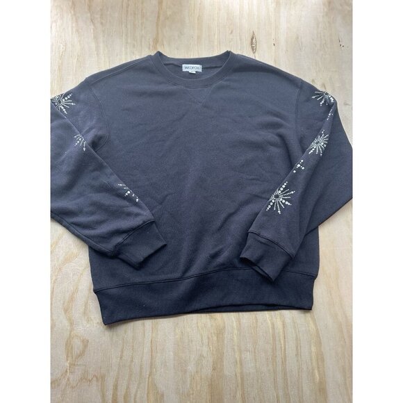 WILDFOX Cody Rhinestone Boyfriend Crewneck Sweatshirt Black Small Pullover Bling - Picture 1 of 7